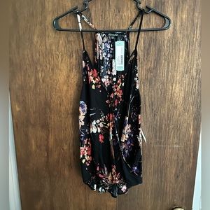 Pink clover black floral tank top